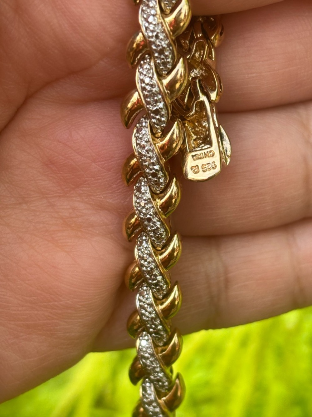 Vintage 925 Vermeil San Marco Bracelet 7.5” Pave Diamond Link Chunky Bracelet